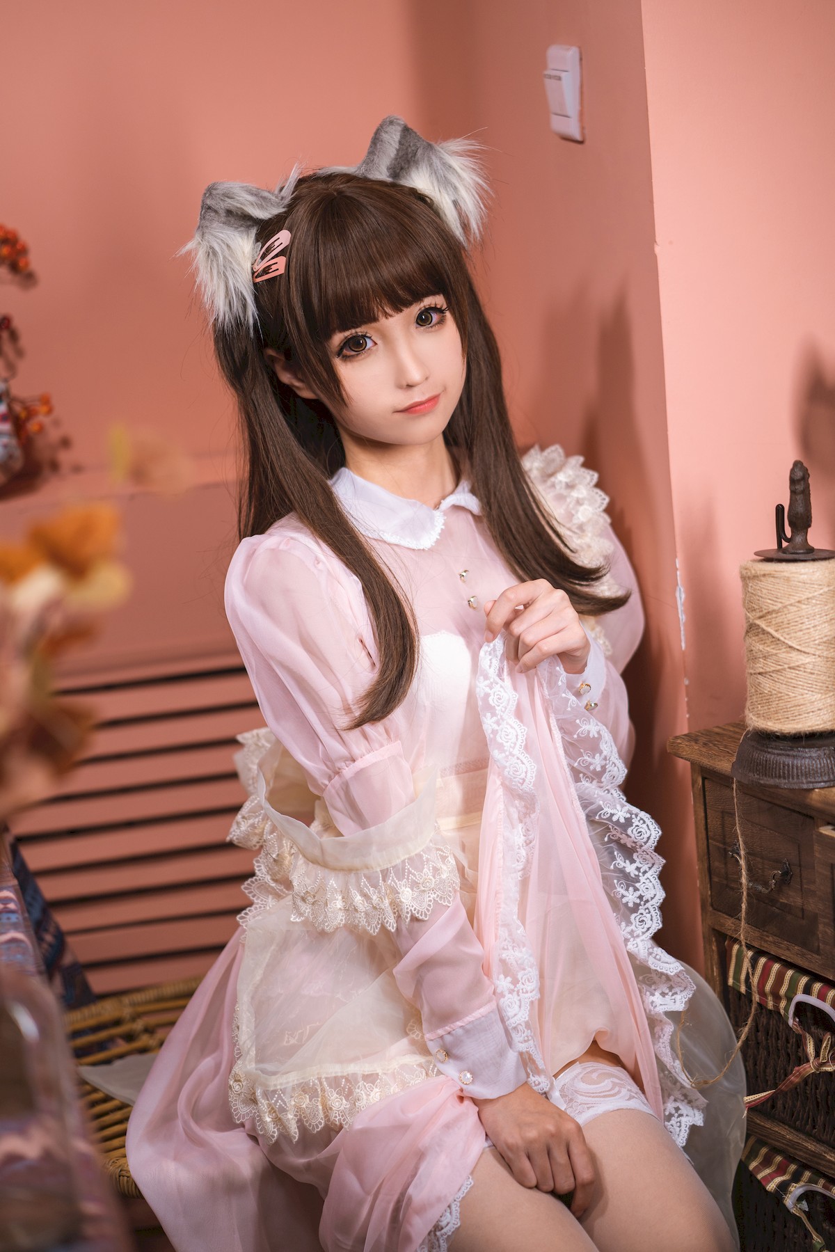 Cosplay 蠢沫沫 Chunmomo 粉透明女仆(20)
