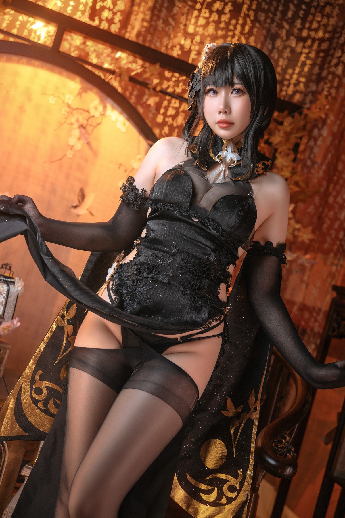 九言&#038;喜茶苍苍子 Cosplay 碧蓝航线 镇海白黒双人(14)