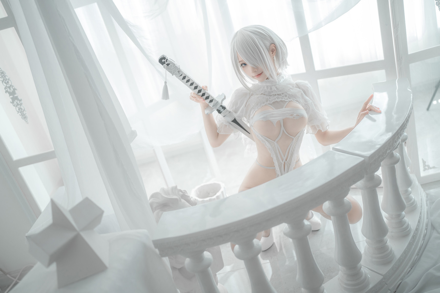 蠢沫沫 Cosplay 2B 白婚纱(17)