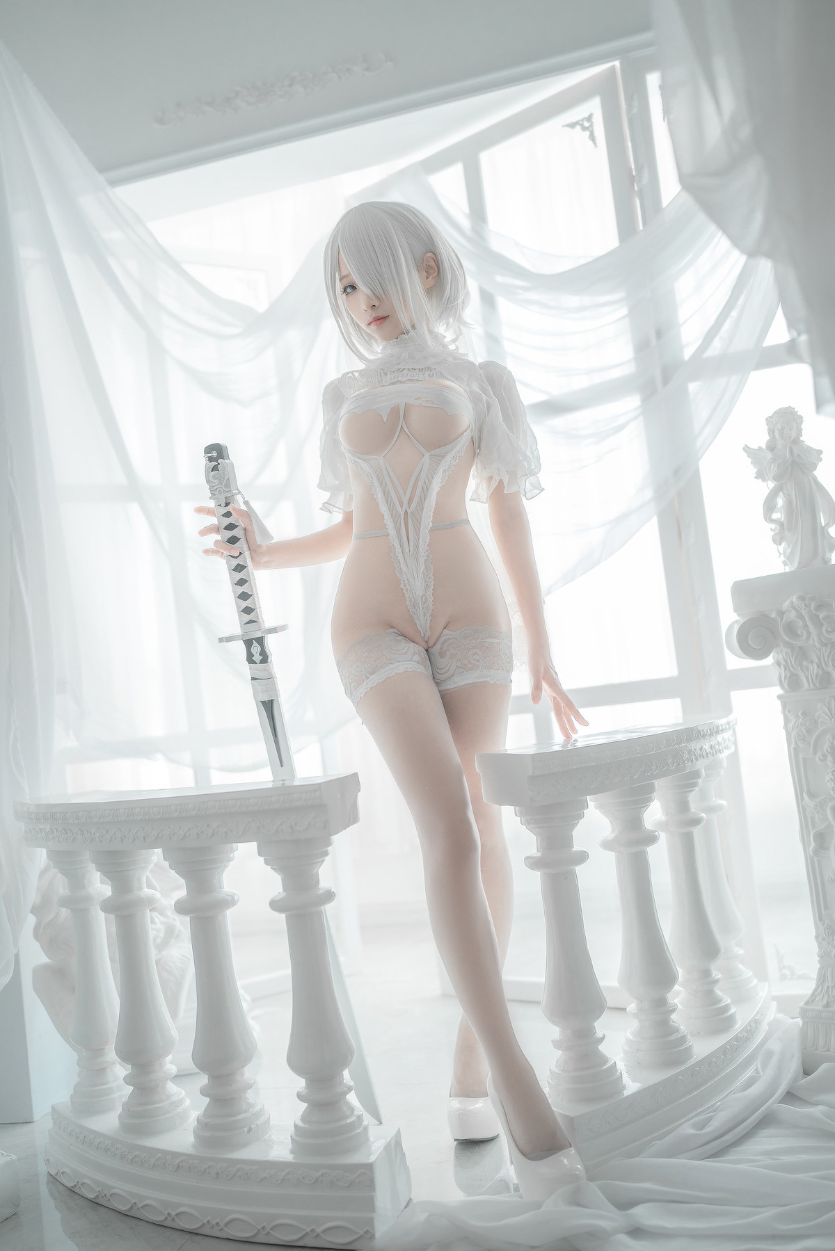 蠢沫沫 Cosplay 2B 白婚纱(55)