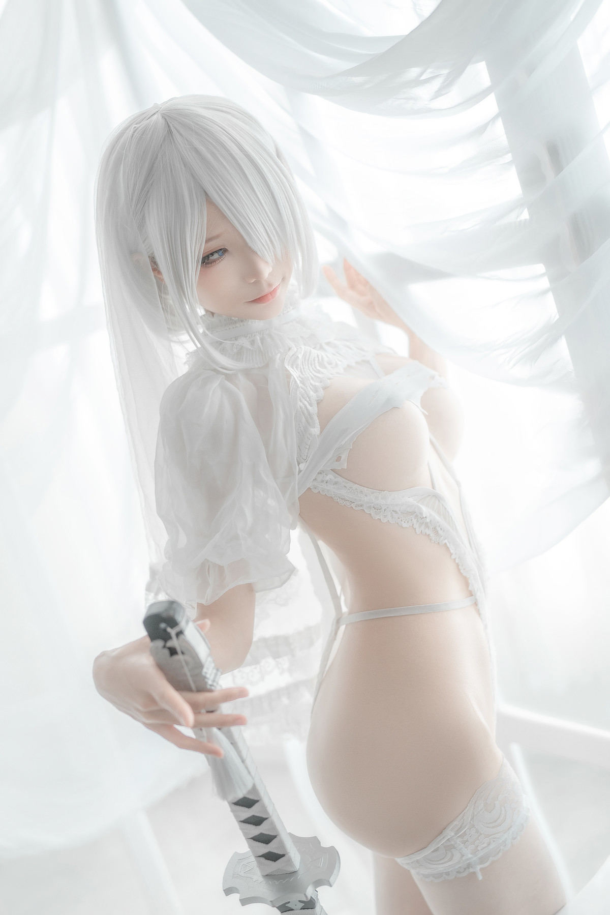 蠢沫沫 Cosplay 2B 白婚纱(12)