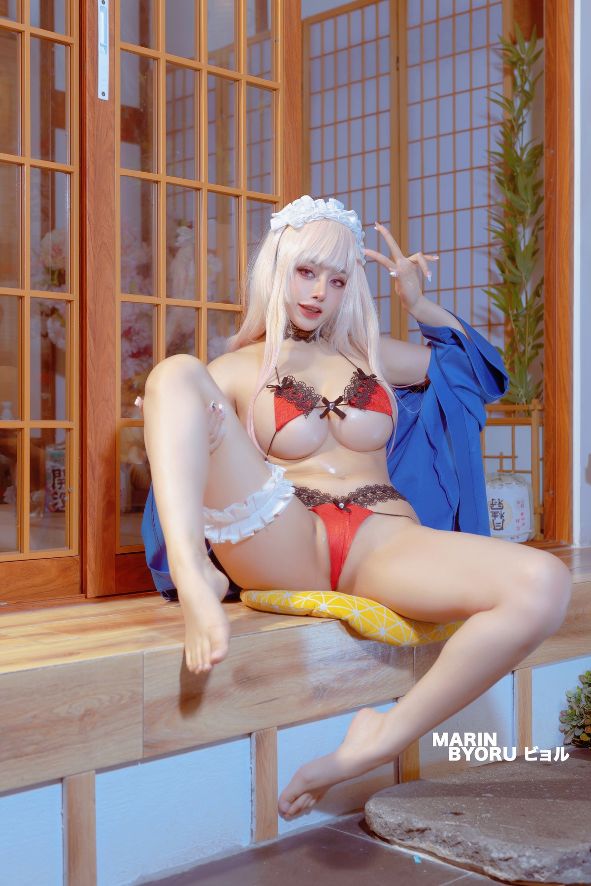 Cosplay 日本性感萝莉Byoru Marin Red Lingerie(21)