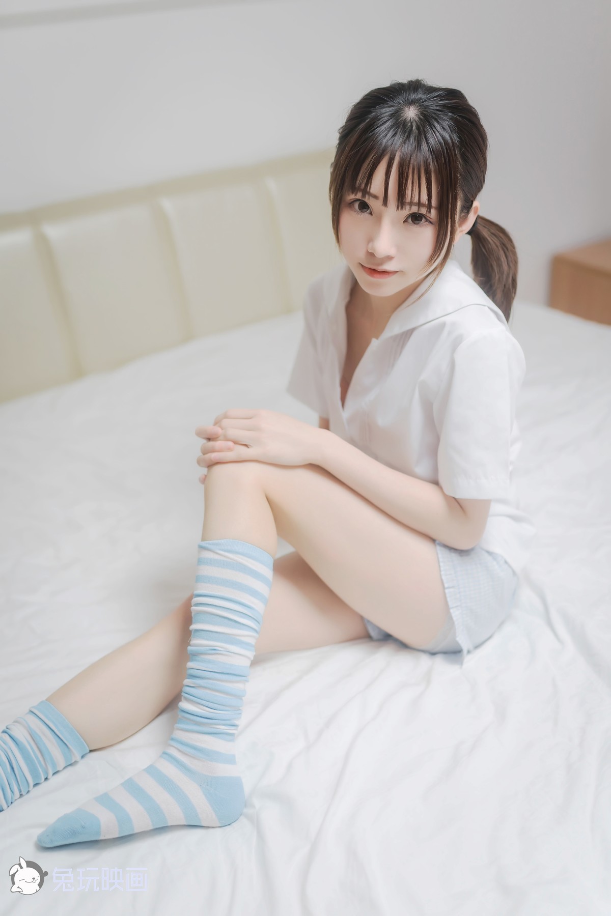 Cosplay 兔玩映画 蓝白条纹袜(34)