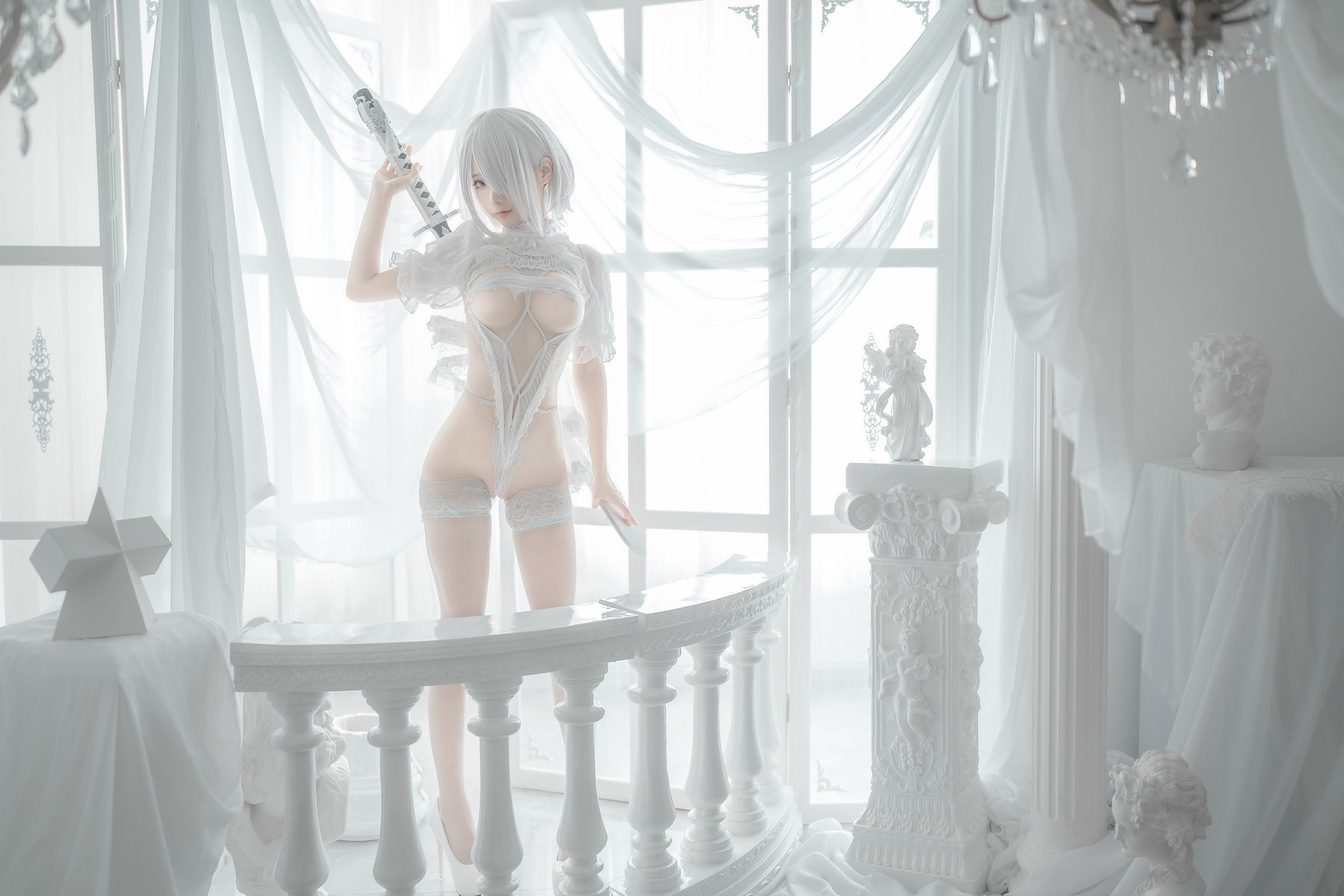 蠢沫沫 Cosplay 2B 白婚纱(15)